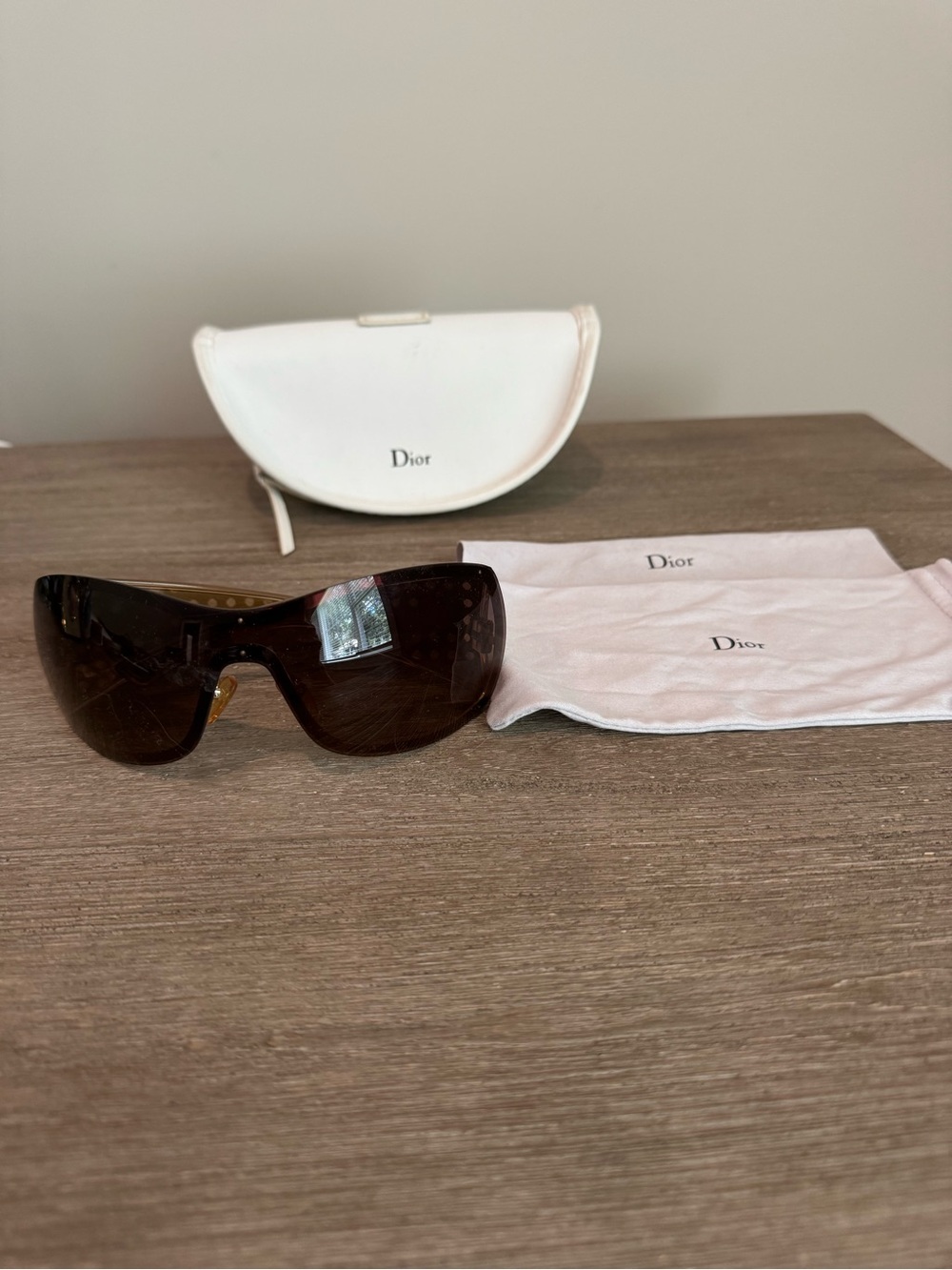 Vintage Christian Dior Quadrille QHSR1 Y2K Brown Shield Sunglasses + Dior Case